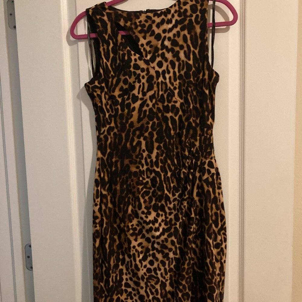 Lauren Ralph Lauren Brown Black Leopard Print sexLined Sleeveless Midi Dress 8